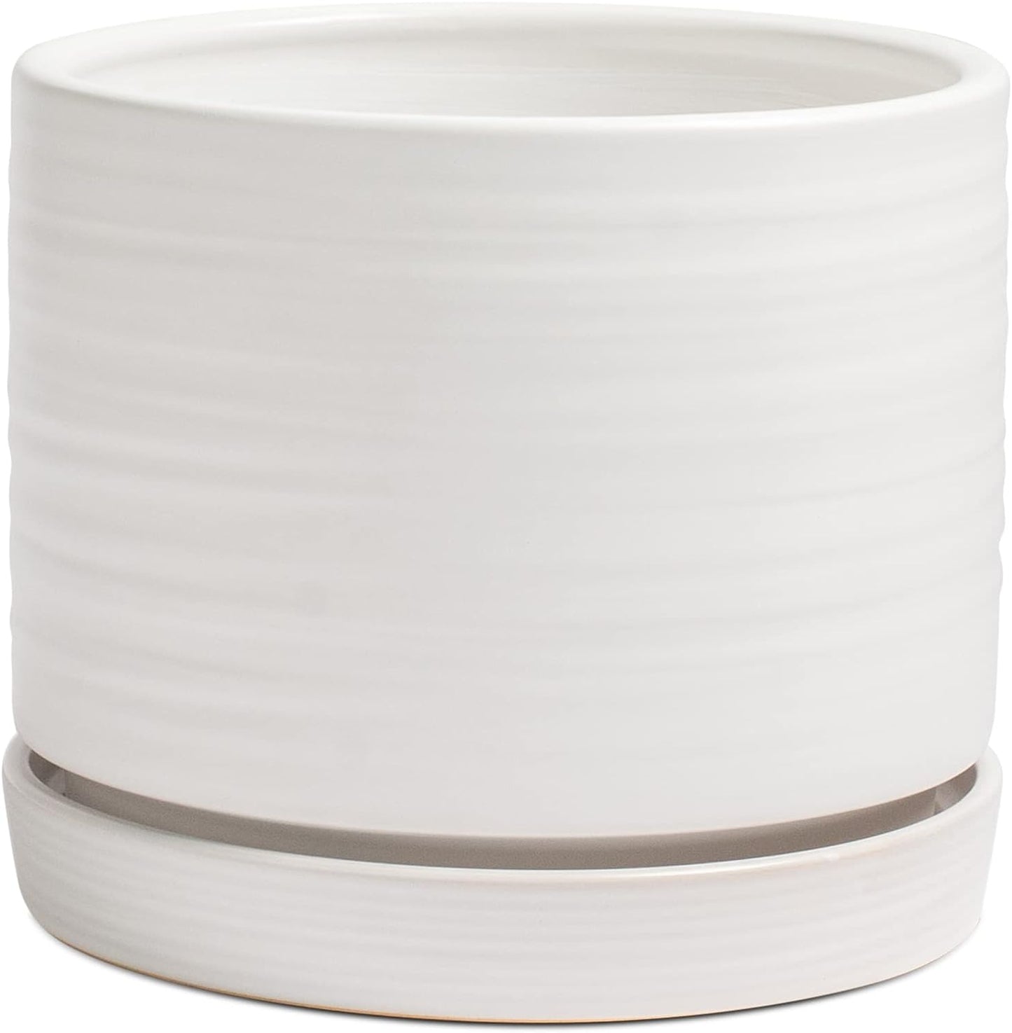 6 Inch Plant Pots, Ceramic Planter Pot with Drainage Hole & Saucer, Indoor/Outdoor Cylinder Round Planter Pot, Green & Beige