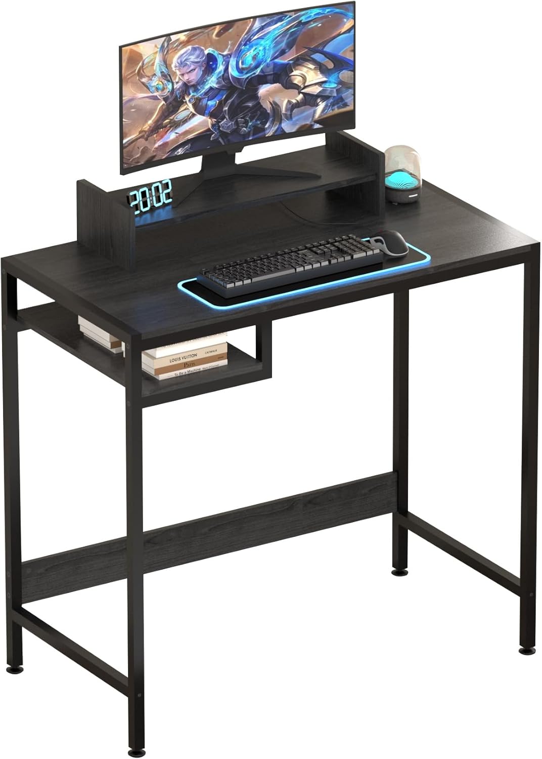 Computer Desk - 39” Gaming Desk, Home Office Table with Storage, Small Desk with Monitor Stand, Adjustable Storage Space, Modern Design Corner Table.