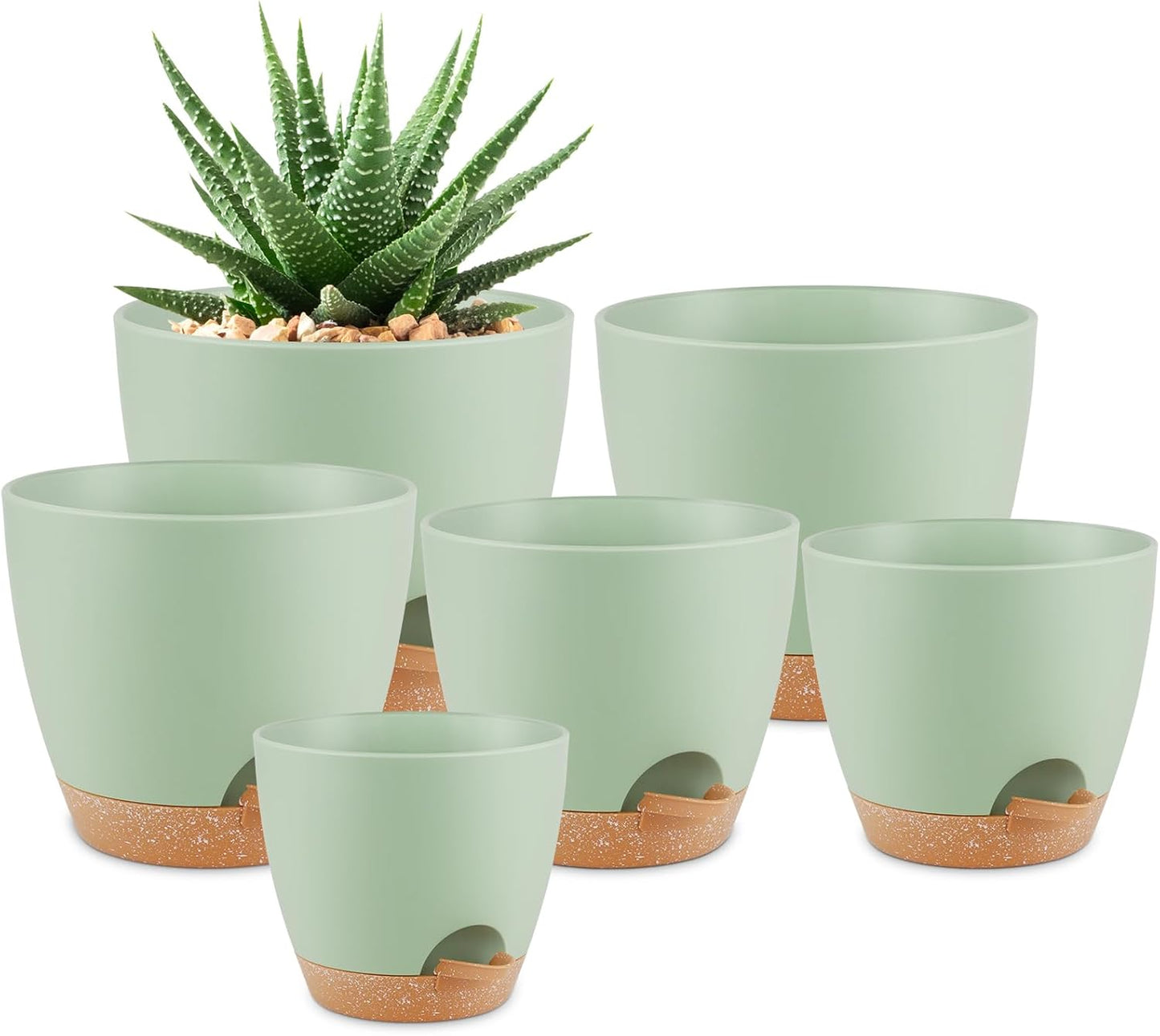 Plant Pots 10/9/8/7.5/7 Inch Self Watering Pots, Set of 5 Plastic Planters with Drainage Holes and Saucers,Plastic Flower Pots,Nursery Planting Pot for Indoor Out Door Plants(Green)