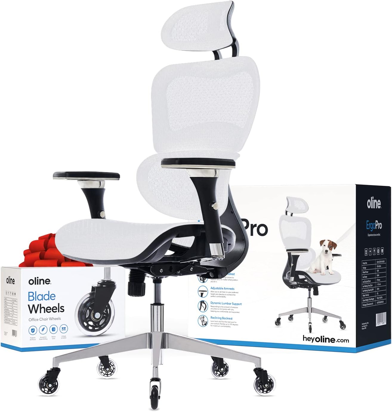 Oline ErgoPro Ergonomic Office Chair, Rolling Desk Chair with 4D Adjustable Armrest, 3D Lumbar Support, Blade Wheels, Mesh Computer Gaming Executive Swivel Chairs Chair (Black)