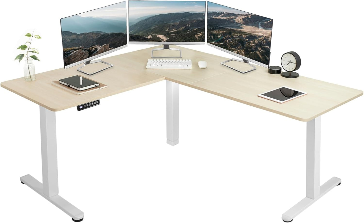 VIVO Electric Corner L-Shaped 63 x 55 in Standing Desk, Memory Height Adjustment, Black Top Black Frame, DESK-E3CTB