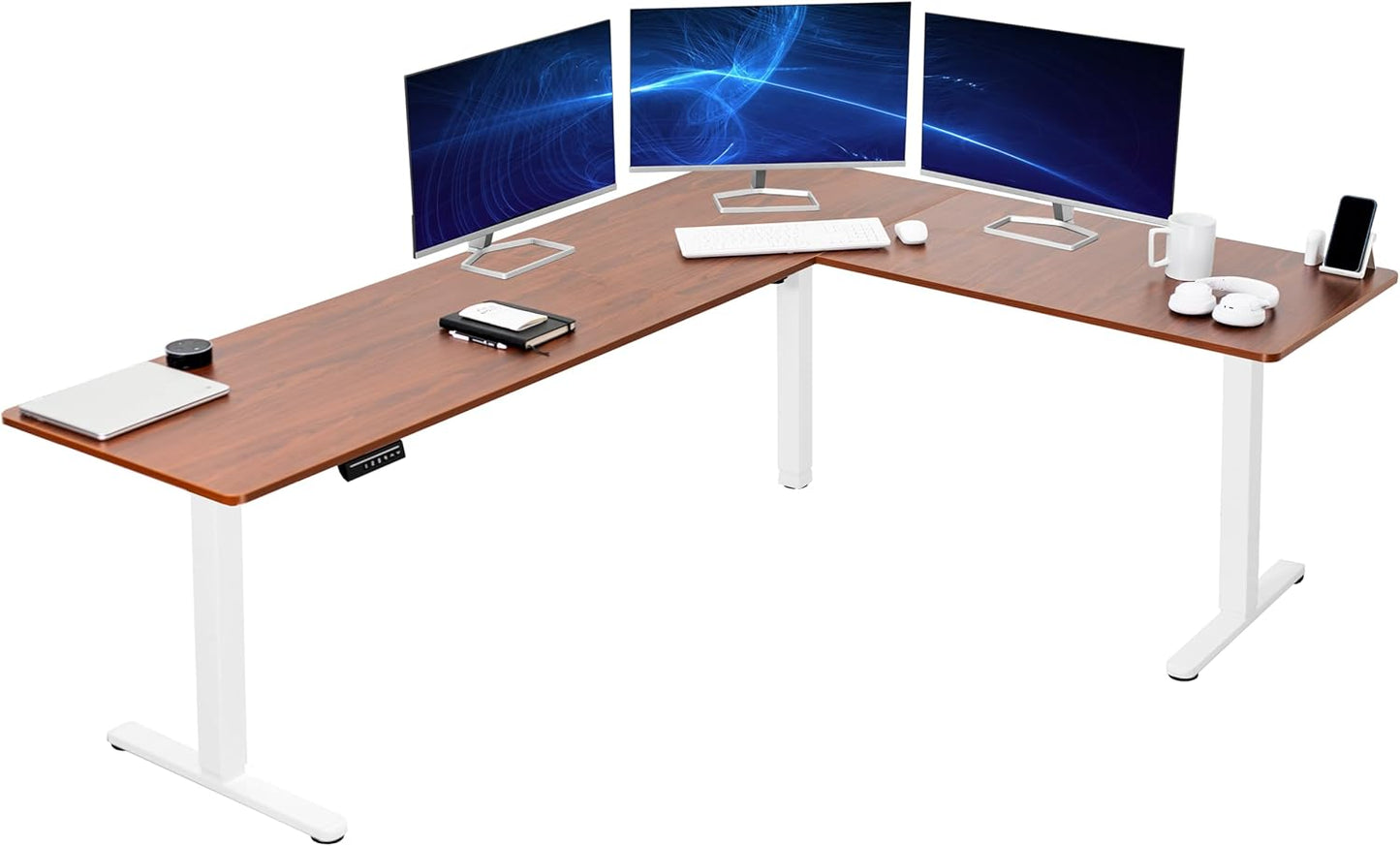 VIVO Electric Corner L-Shaped 63 x 55 in Standing Desk, Memory Height Adjustment, Black Top Black Frame, DESK-E3CTB