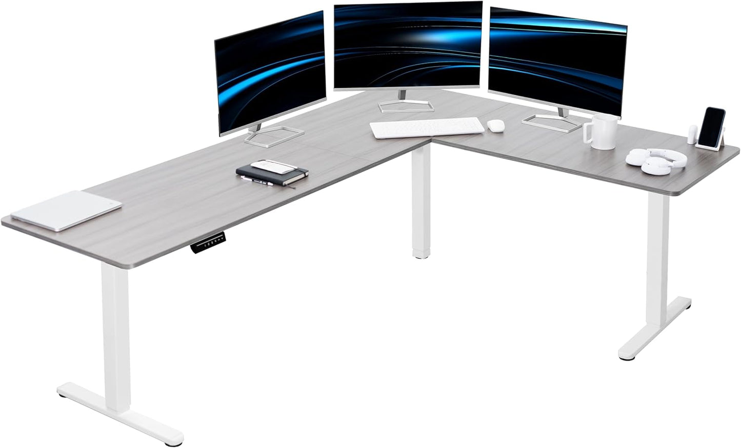 VIVO Electric Corner L-Shaped 63 x 55 in Standing Desk, Memory Height Adjustment, Black Top Black Frame, DESK-E3CTB