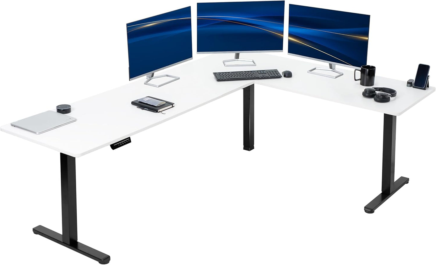 VIVO Electric Corner L-Shaped 63 x 55 in Standing Desk, Memory Height Adjustment, Black Top Black Frame, DESK-E3CTB