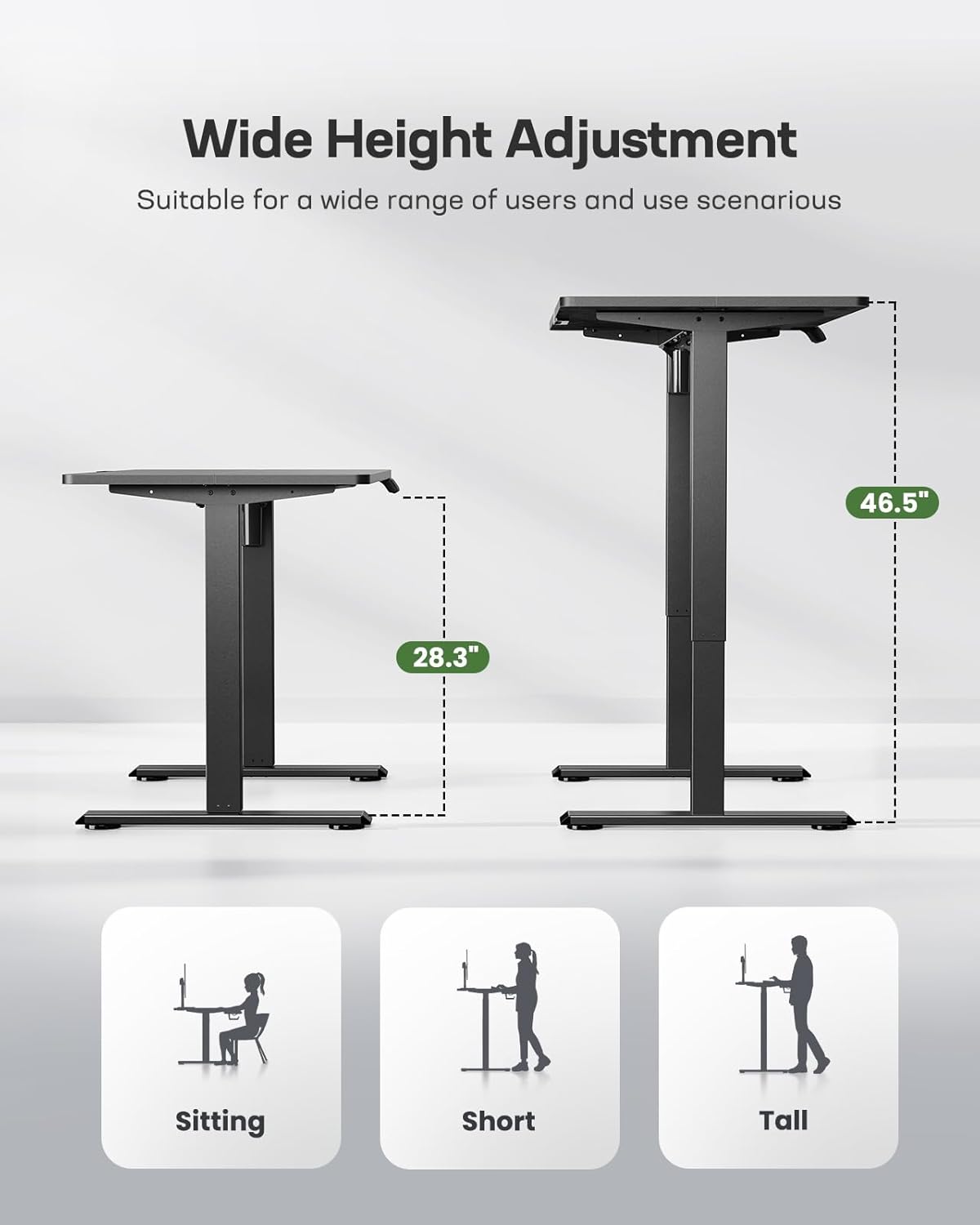 Marsail Standing Desk Adjustable Height Stand up Home Office Desk, 48x24 Inch Electric Standing Computer Desk, with 4 Memory Presets, Headphone Hook, Cable Organizer, Black