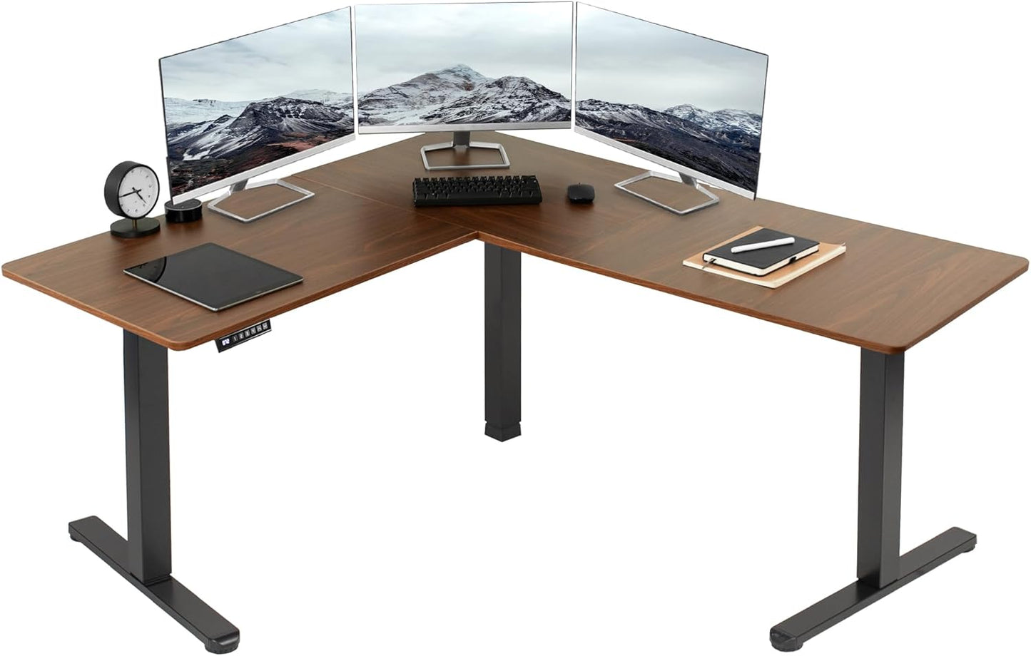 VIVO Electric Corner L-Shaped 63 x 55 in Standing Desk, Memory Height Adjustment, Black Top Black Frame, DESK-E3CTB