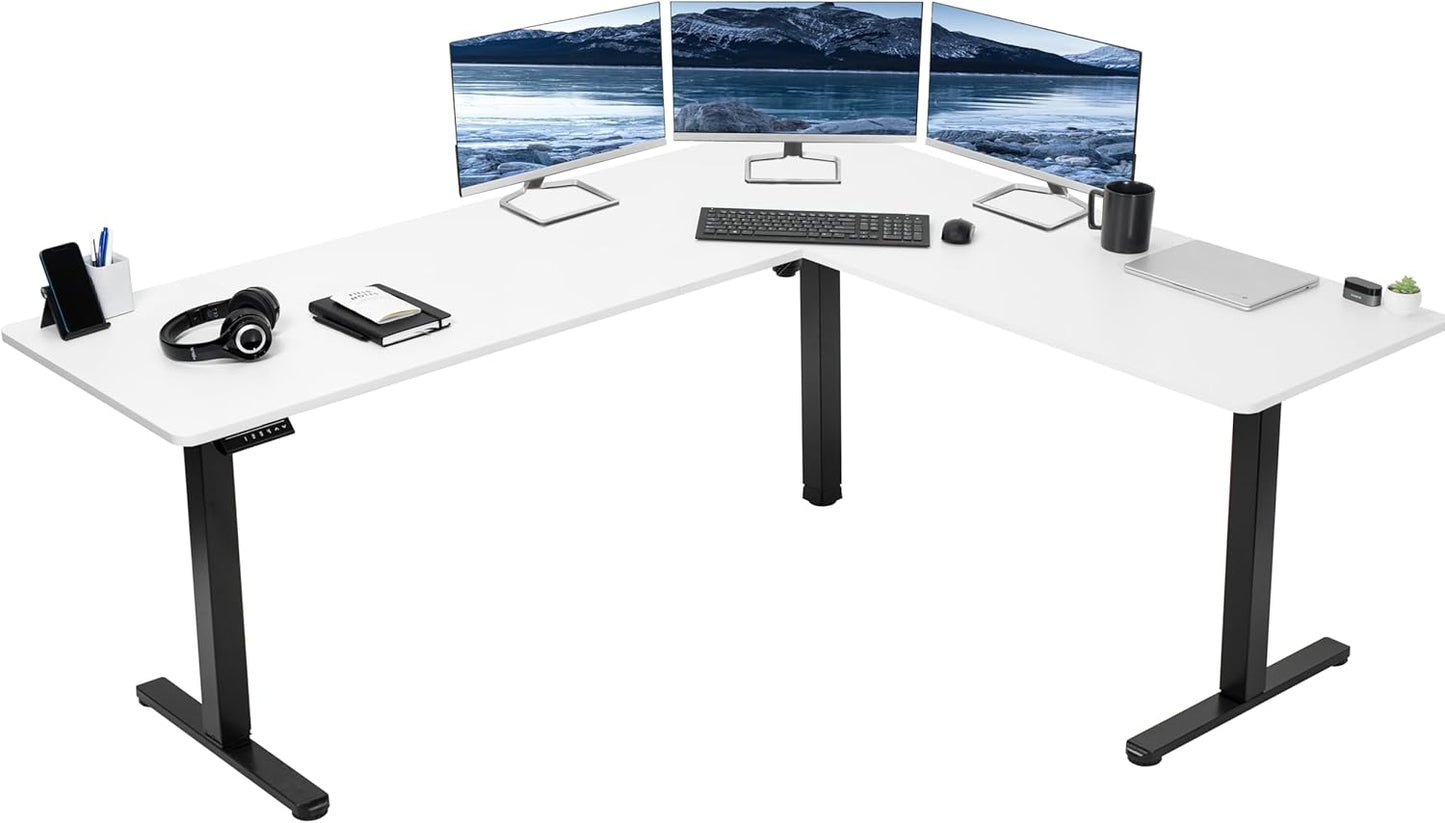 VIVO Electric Corner L-Shaped 63 x 55 in Standing Desk, Memory Height Adjustment, Black Top Black Frame, DESK-E3CTB
