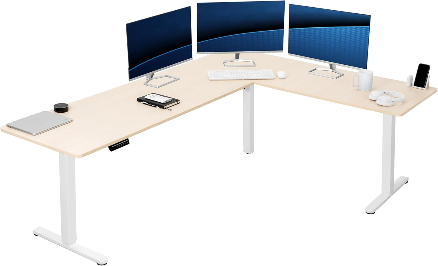 VIVO Electric Corner L-Shaped 63 x 55 in Standing Desk, Memory Height Adjustment, Black Top Black Frame, DESK-E3CTB