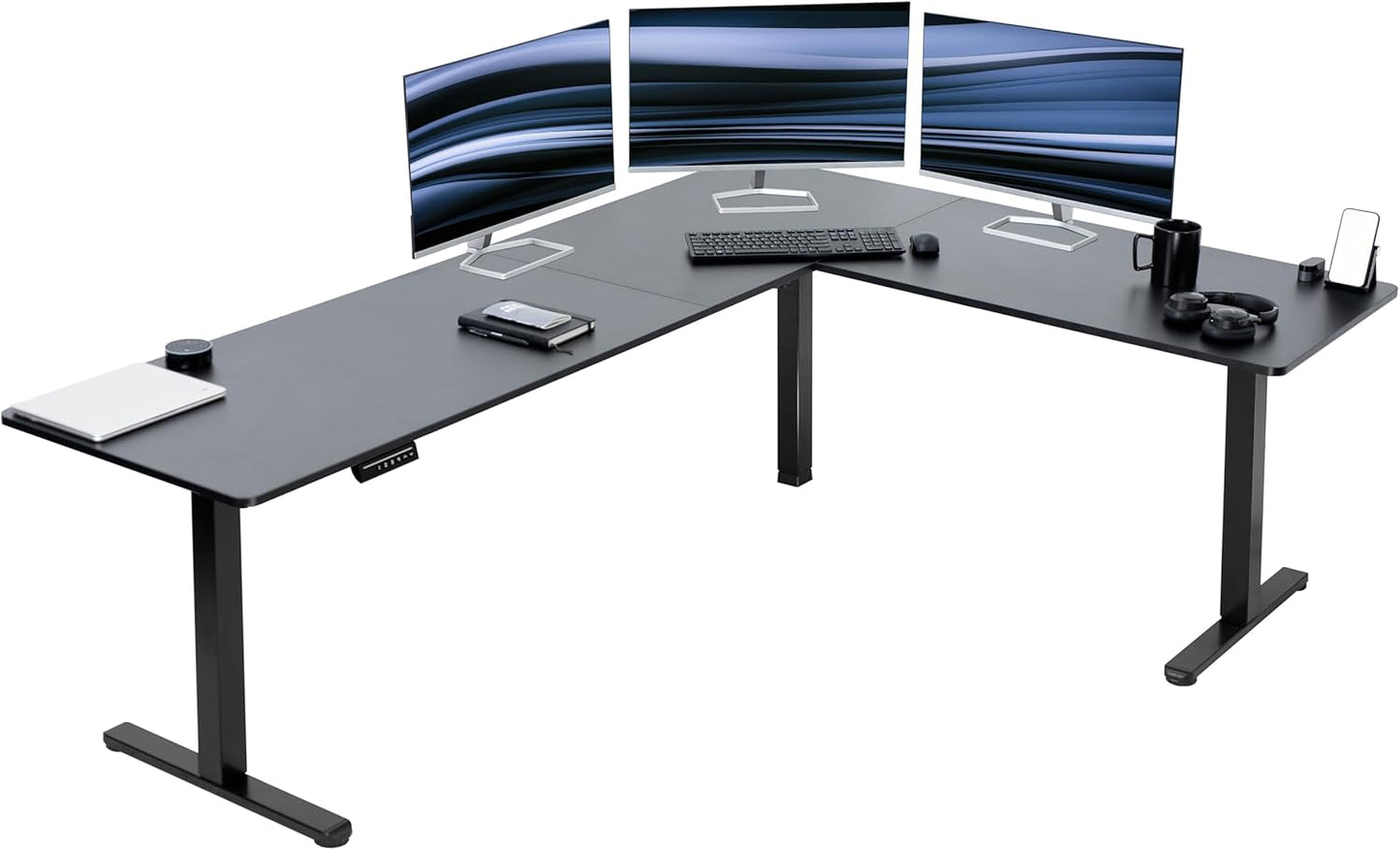 VIVO Electric Corner L-Shaped 63 x 55 in Standing Desk, Memory Height Adjustment, Black Top Black Frame, DESK-E3CTB