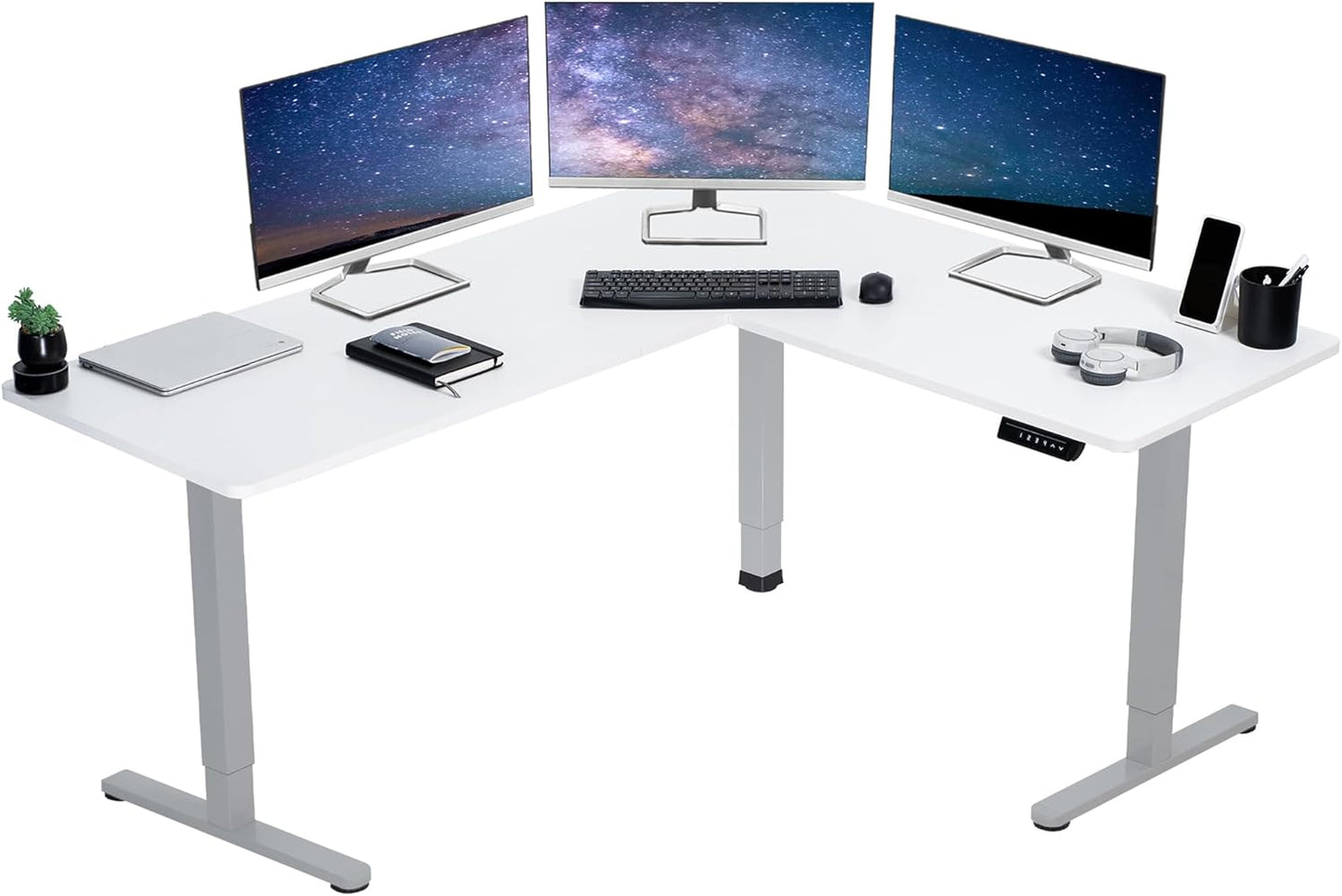 VIVO Electric Corner L-Shaped 63 x 55 in Standing Desk, Memory Height Adjustment, Black Top Black Frame, DESK-E3CTB