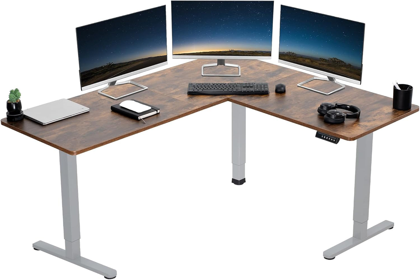 VIVO Electric Corner L-Shaped 63 x 55 in Standing Desk, Memory Height Adjustment, Black Top Black Frame, DESK-E3CTB