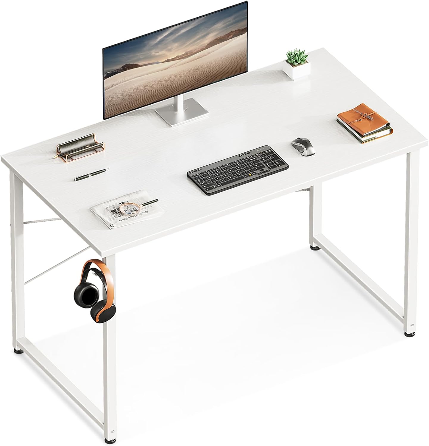 ODK 47.2 Inches Computer Desk for Home Office, Office Table for Small Spaces, Writing Desk with Headphone Hooks, Black
