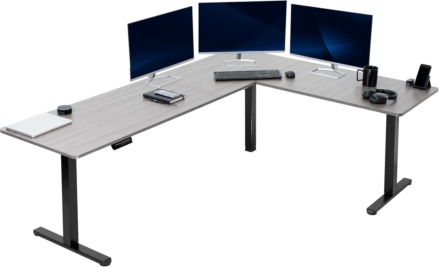 VIVO Electric Corner L-Shaped 63 x 55 in Standing Desk, Memory Height Adjustment, Black Top Black Frame, DESK-E3CTB