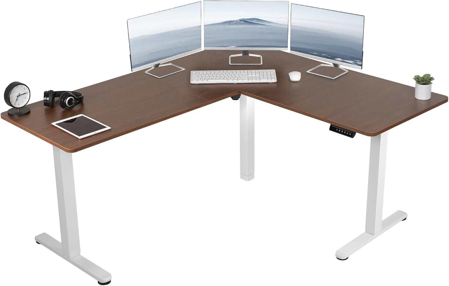 VIVO Electric Corner L-Shaped 63 x 55 in Standing Desk, Memory Height Adjustment, Black Top Black Frame, DESK-E3CTB