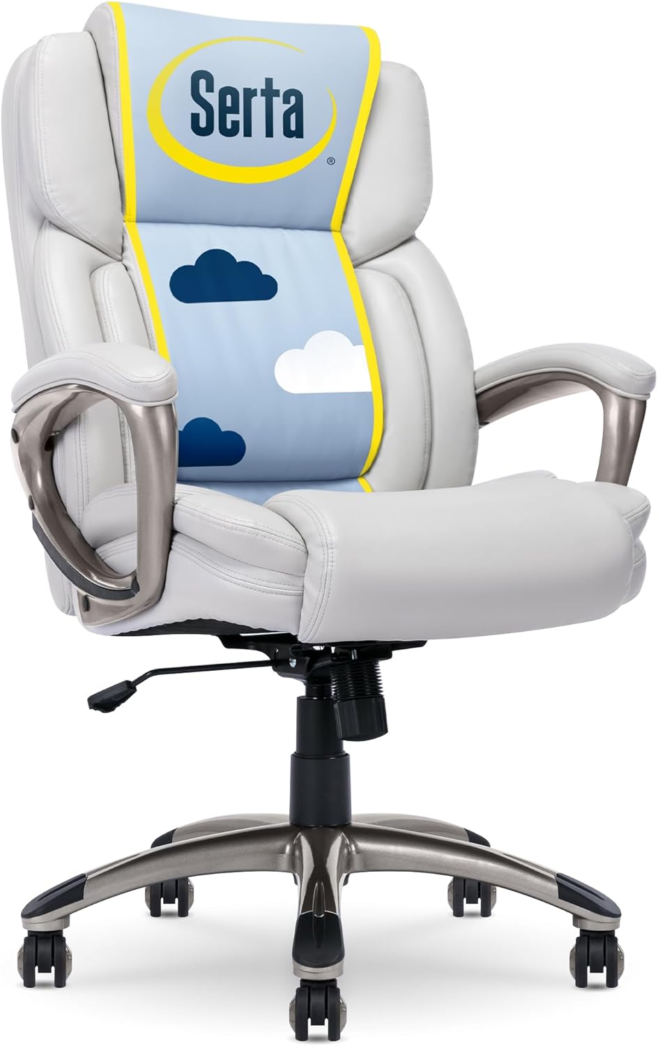 Serta Garret Executive Office Chair, Ergonomic Mid-Back with Lumbar Support, Semi-Plush Cushion and Body Pillows, Padded Armrests, Swivel Base, Bonded Leather, High, Brown