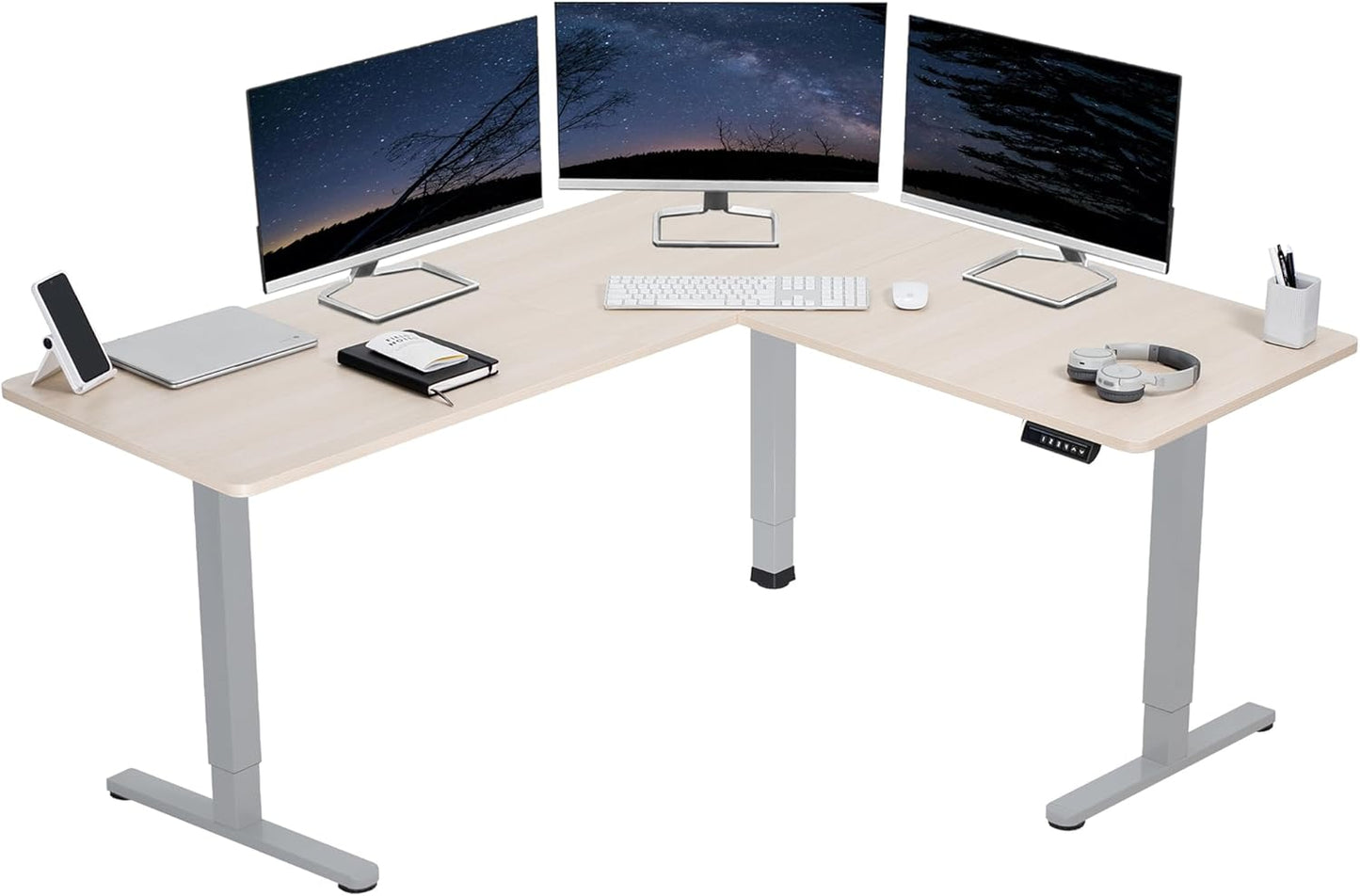 VIVO Electric Corner L-Shaped 63 x 55 in Standing Desk, Memory Height Adjustment, Black Top Black Frame, DESK-E3CTB