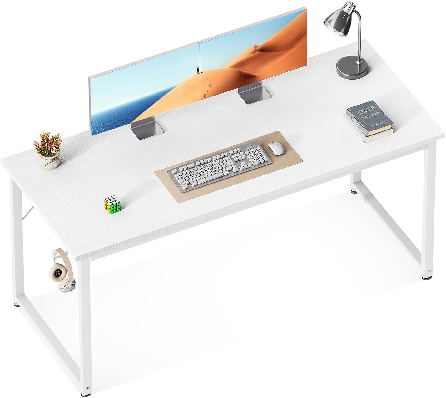 ODK 47.2 Inches Computer Desk for Home Office, Office Table for Small Spaces, Writing Desk with Headphone Hooks, Black