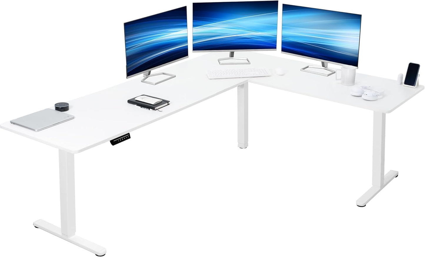 VIVO Electric Corner L-Shaped 63 x 55 in Standing Desk, Memory Height Adjustment, Black Top Black Frame, DESK-E3CTB