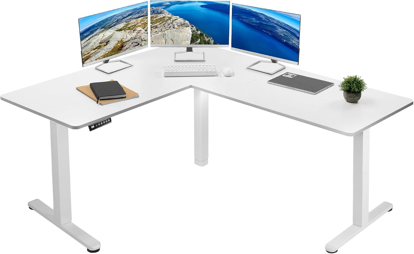 VIVO Electric Corner L-Shaped 63 x 55 in Standing Desk, Memory Height Adjustment, Black Top Black Frame, DESK-E3CTB
