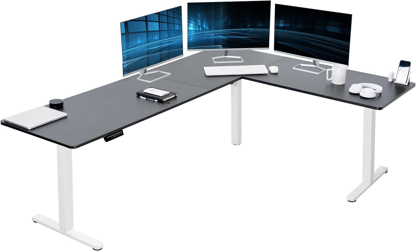 VIVO Electric Corner L-Shaped 63 x 55 in Standing Desk, Memory Height Adjustment, Black Top Black Frame, DESK-E3CTB