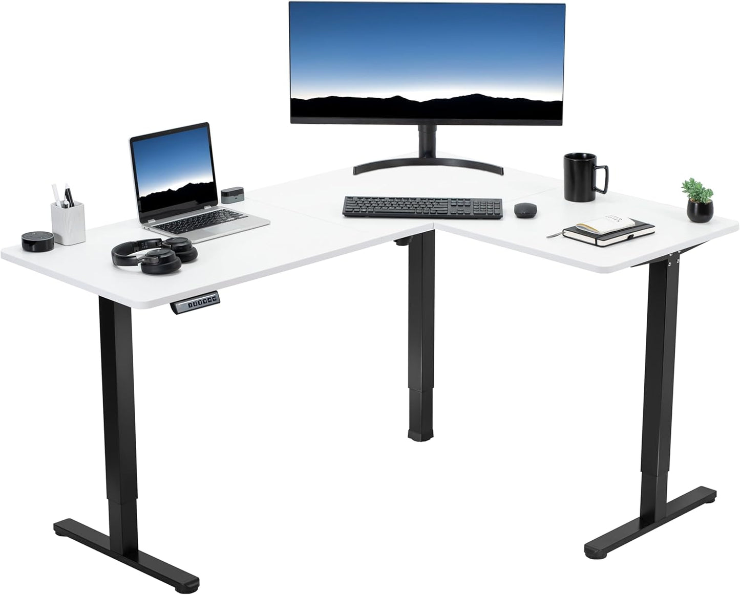 VIVO Electric Corner L-Shaped 63 x 55 in Standing Desk, Memory Height Adjustment, Black Top Black Frame, DESK-E3CTB