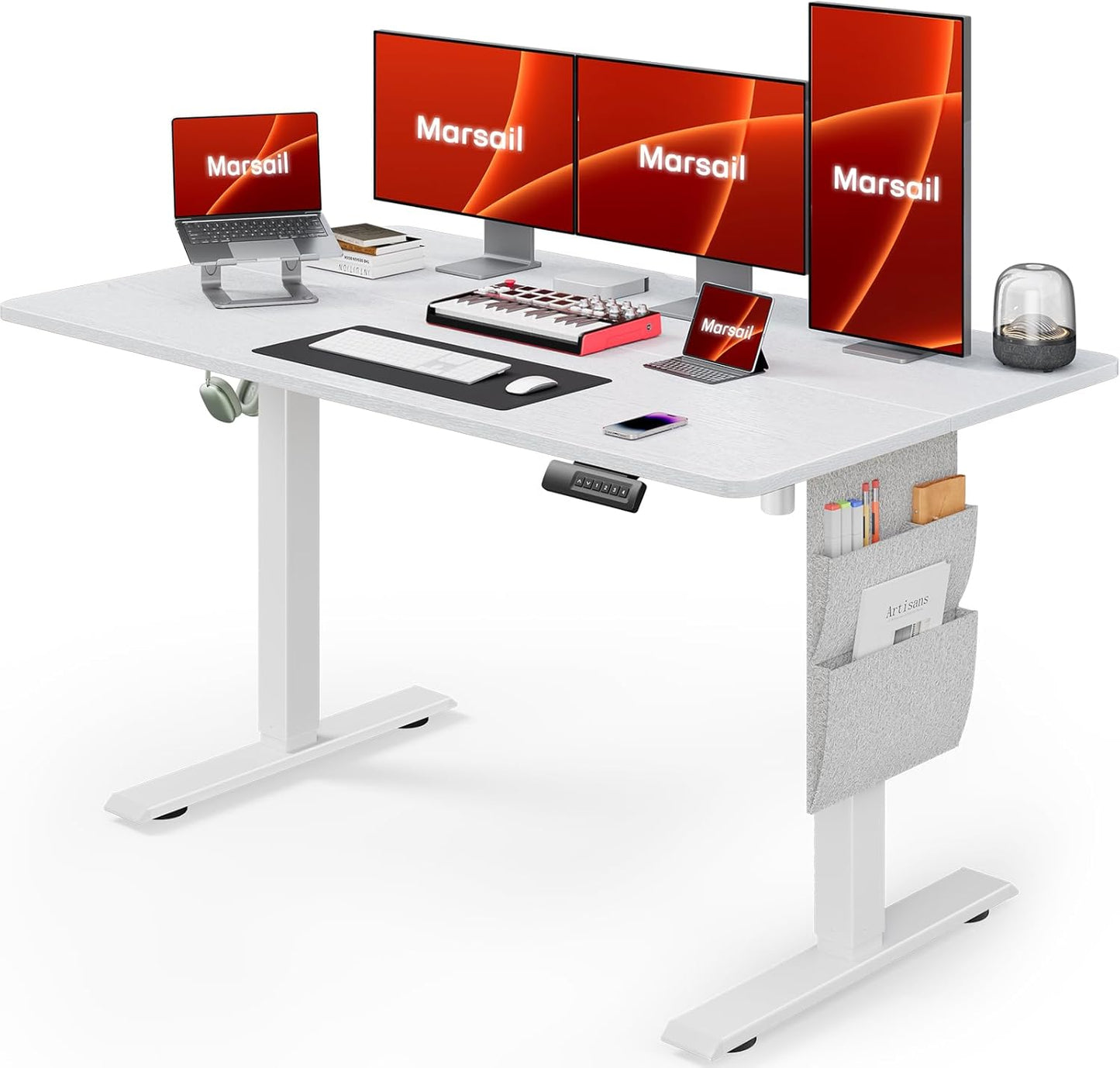 Marsail Standing Desk Adjustable Height Stand up Home Office Desk, 48x24 Inch Electric Standing Computer Desk, with 4 Memory Presets, Headphone Hook, Cable Organizer, Black