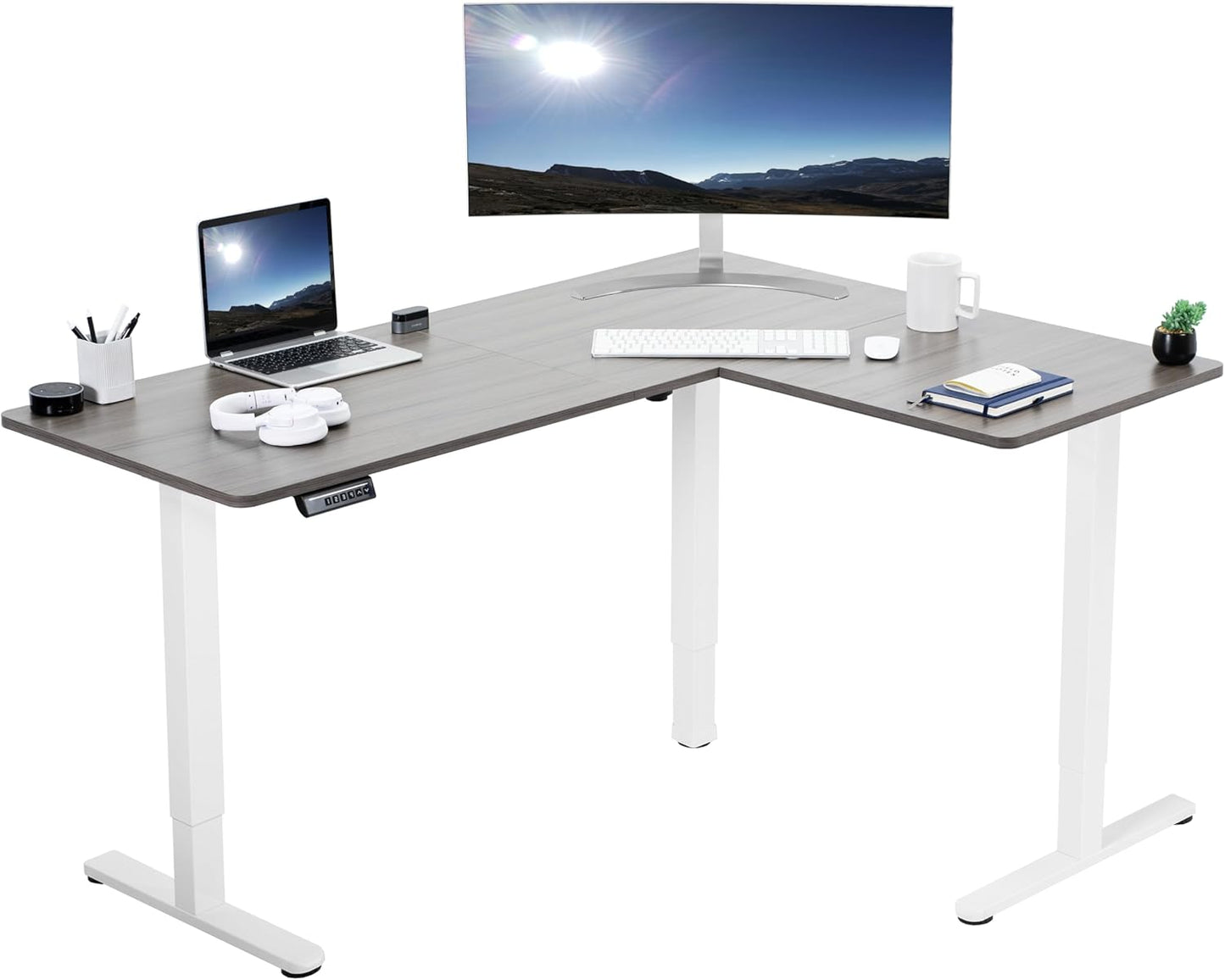 VIVO Electric Corner L-Shaped 63 x 55 in Standing Desk, Memory Height Adjustment, Black Top Black Frame, DESK-E3CTB