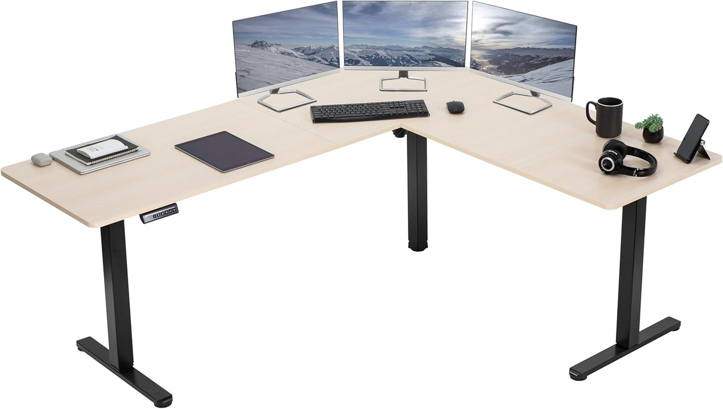 VIVO Electric Corner L-Shaped 63 x 55 in Standing Desk, Memory Height Adjustment, Black Top Black Frame, DESK-E3CTB