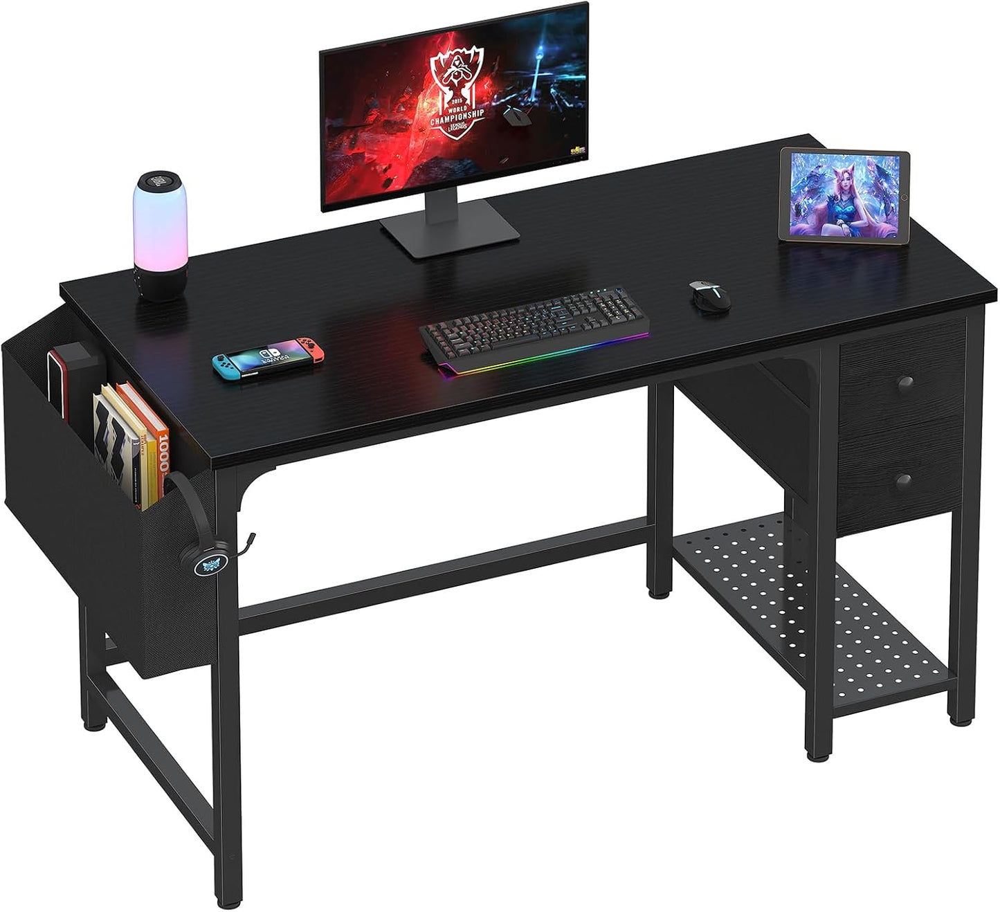 Lufeiya White Small Desk with Drawers - 40 Inch Computer Desk for Small Space Home Office, Modern Simple Study Writing Table PC Desks