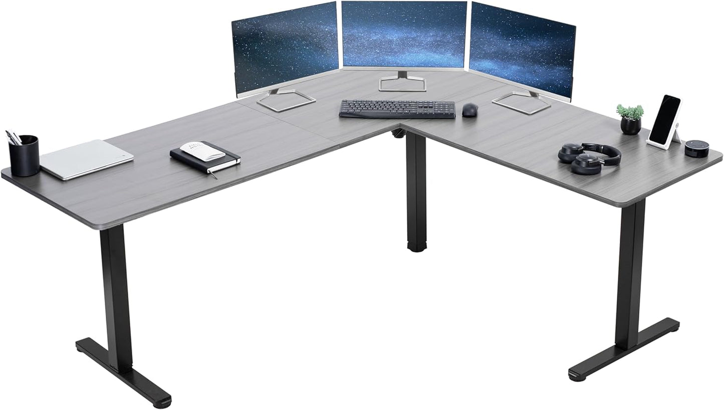 VIVO Electric Corner L-Shaped 63 x 55 in Standing Desk, Memory Height Adjustment, Black Top Black Frame, DESK-E3CTB