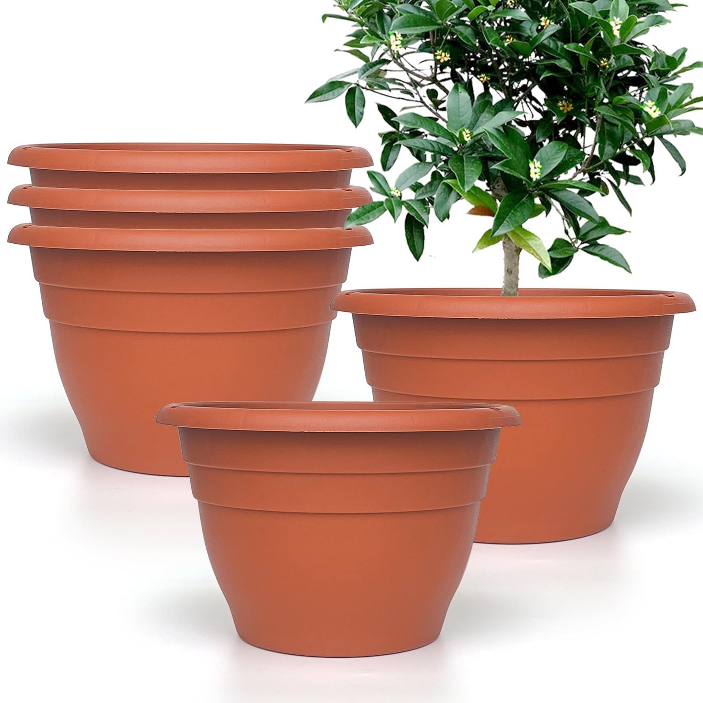 Plant Pots Set of 5, 10" Outside Diameter Flower Pots, 8.5" Inner Diameter Planters with Drainage Hole, Durable Garden Pots Perfect for Indoor & Outdoor Plant Planting, Decor, Gray