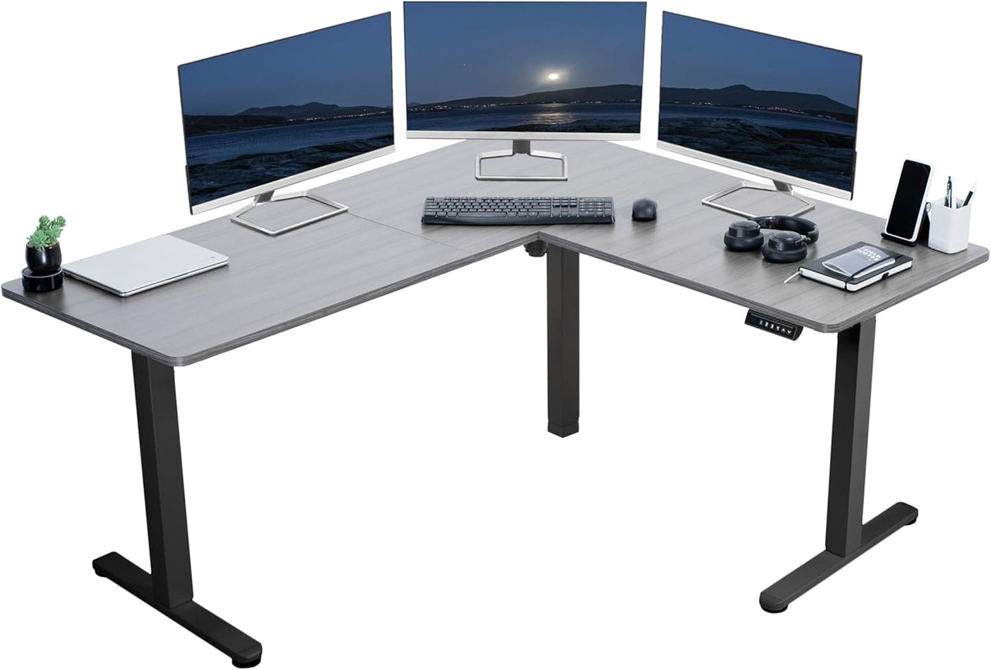 VIVO Electric Corner L-Shaped 63 x 55 in Standing Desk, Memory Height Adjustment, Black Top Black Frame, DESK-E3CTB
