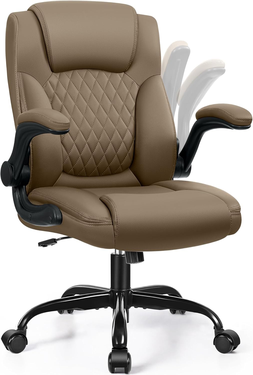 Leather Office Chair, PU Home Computer Desk Chairs with Ergonomic Back Support, 360°Swivel Free,Small Gmaing Chair with Wheels and Adjustable Armrests, for Short People Use, Black