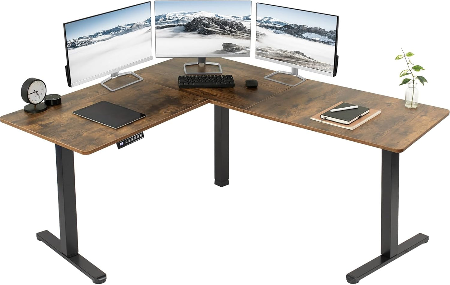 VIVO Electric Corner L-Shaped 63 x 55 in Standing Desk, Memory Height Adjustment, Black Top Black Frame, DESK-E3CTB