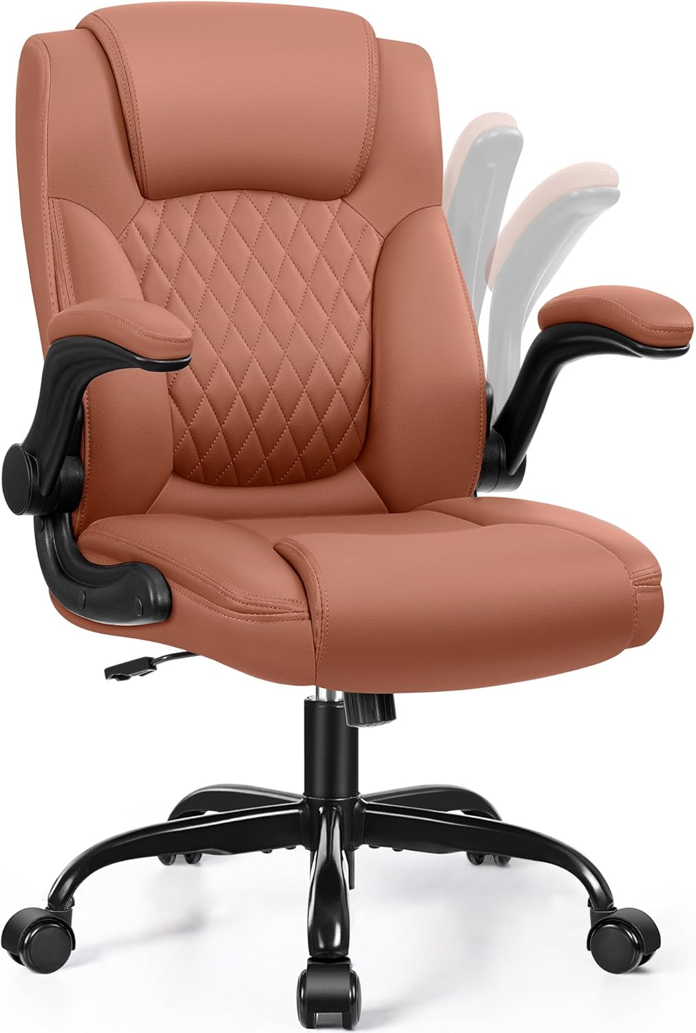 Leather Office Chair, PU Home Computer Desk Chairs with Ergonomic Back Support, 360°Swivel Free,Small Gmaing Chair with Wheels and Adjustable Armrests, for Short People Use, Black