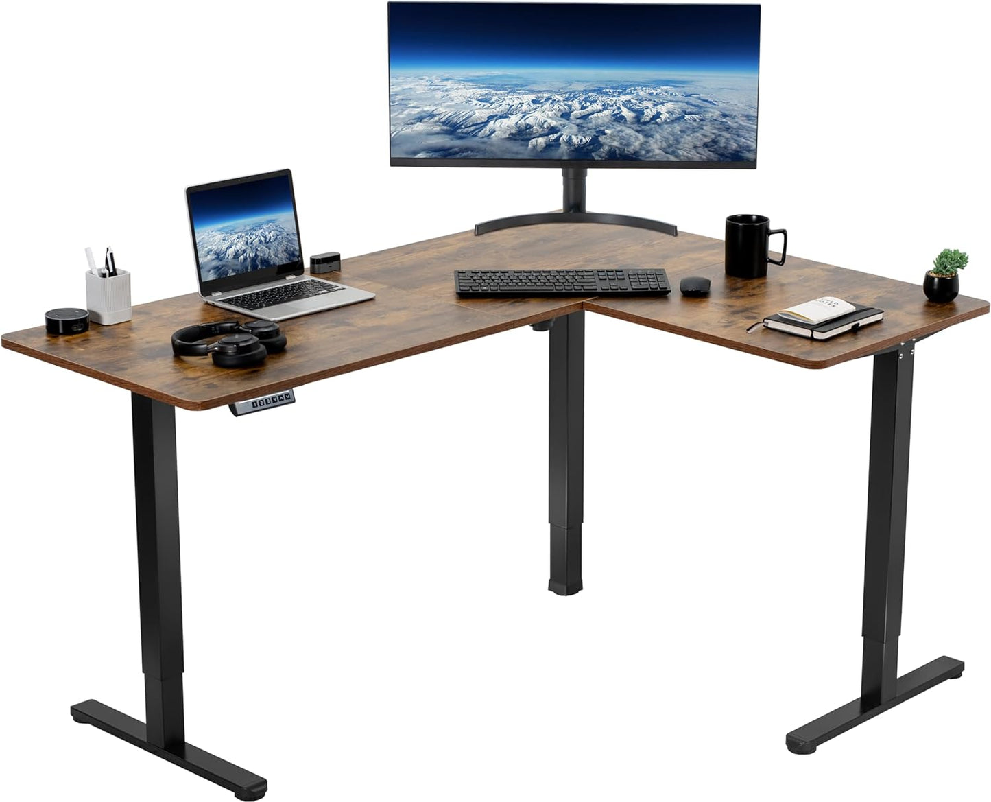 VIVO Electric Corner L-Shaped 63 x 55 in Standing Desk, Memory Height Adjustment, Black Top Black Frame, DESK-E3CTB