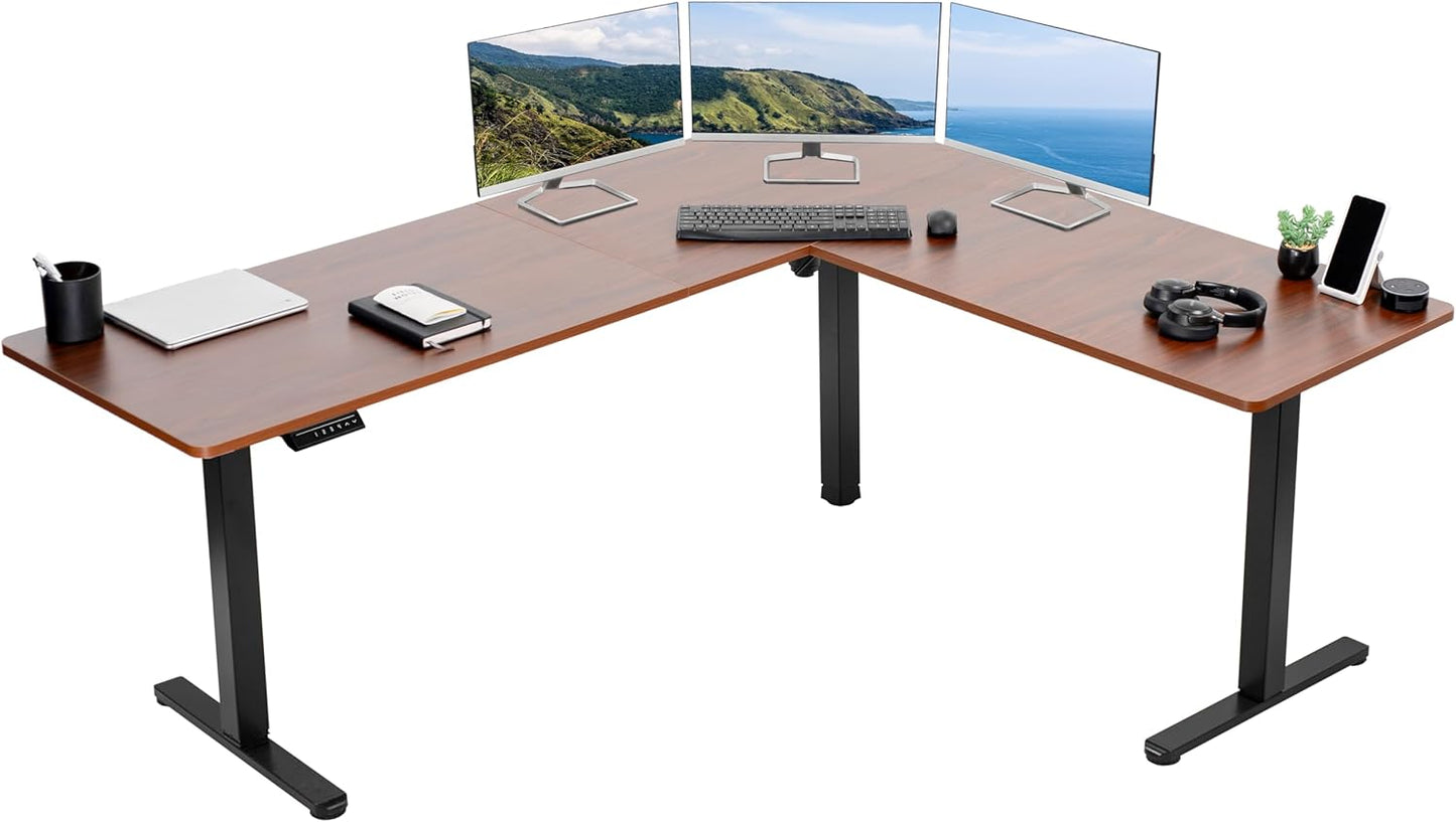 VIVO Electric Corner L-Shaped 63 x 55 in Standing Desk, Memory Height Adjustment, Black Top Black Frame, DESK-E3CTB