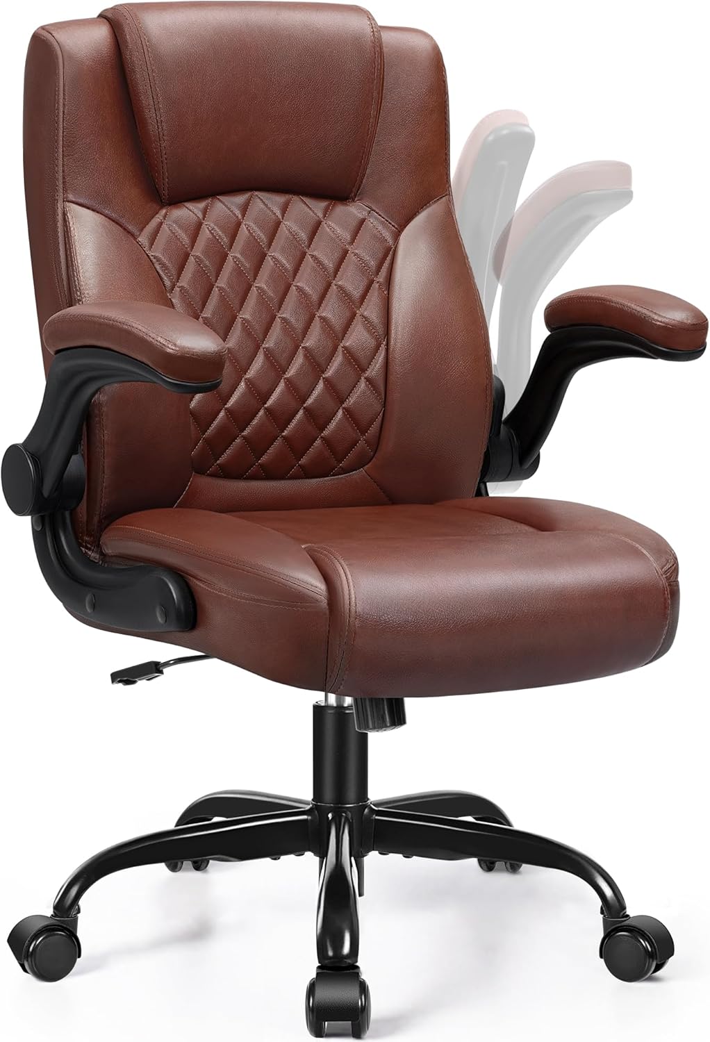 Leather Office Chair, PU Home Computer Desk Chairs with Ergonomic Back Support, 360°Swivel Free,Small Gmaing Chair with Wheels and Adjustable Armrests, for Short People Use, Black