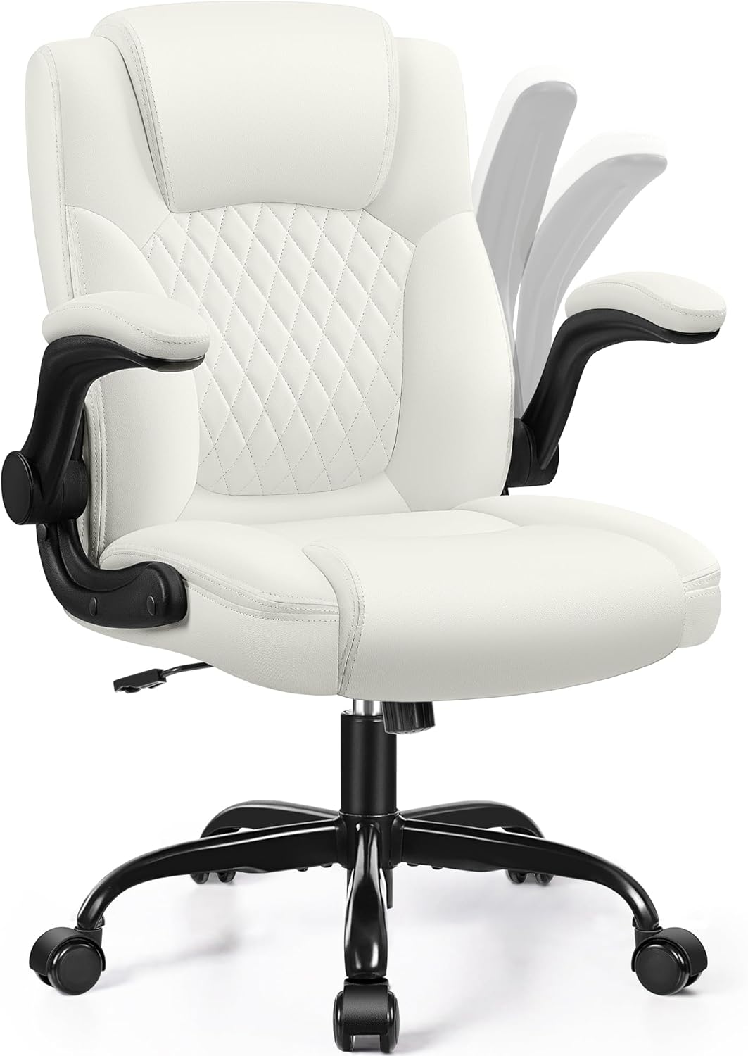 Leather Office Chair, PU Home Computer Desk Chairs with Ergonomic Back Support, 360°Swivel Free,Small Gmaing Chair with Wheels and Adjustable Armrests, for Short People Use, Black