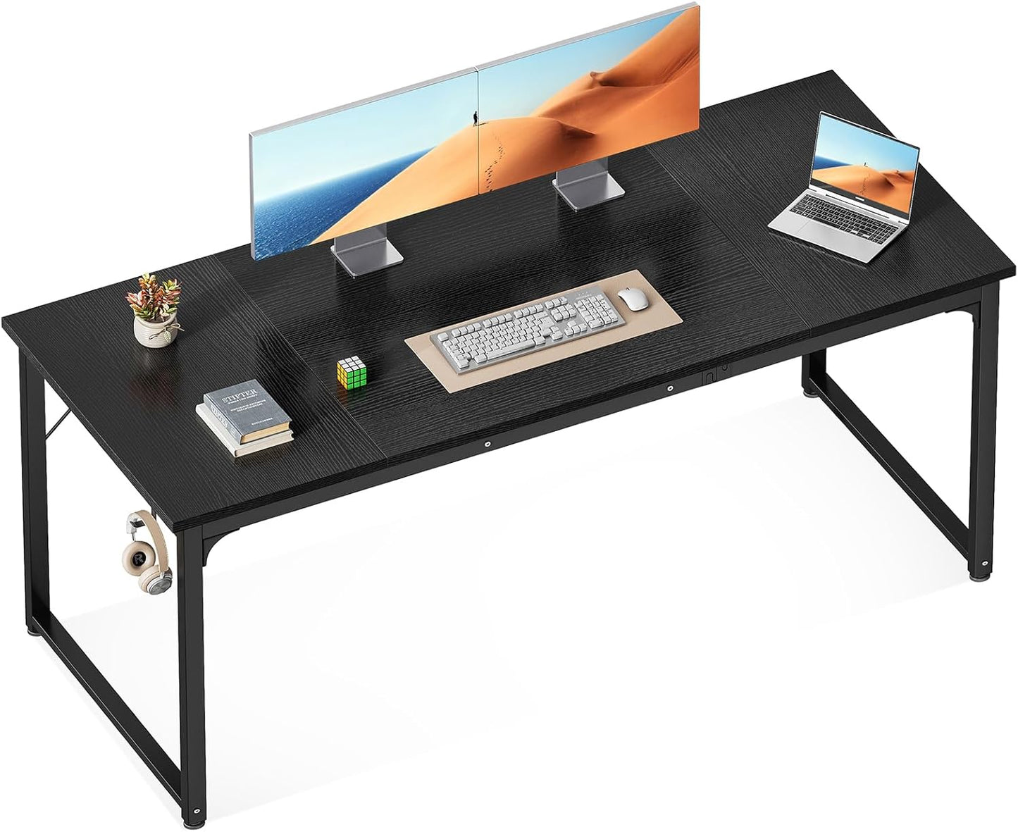 ODK 47.2 Inches Computer Desk for Home Office, Office Table for Small Spaces, Writing Desk with Headphone Hooks, Black
