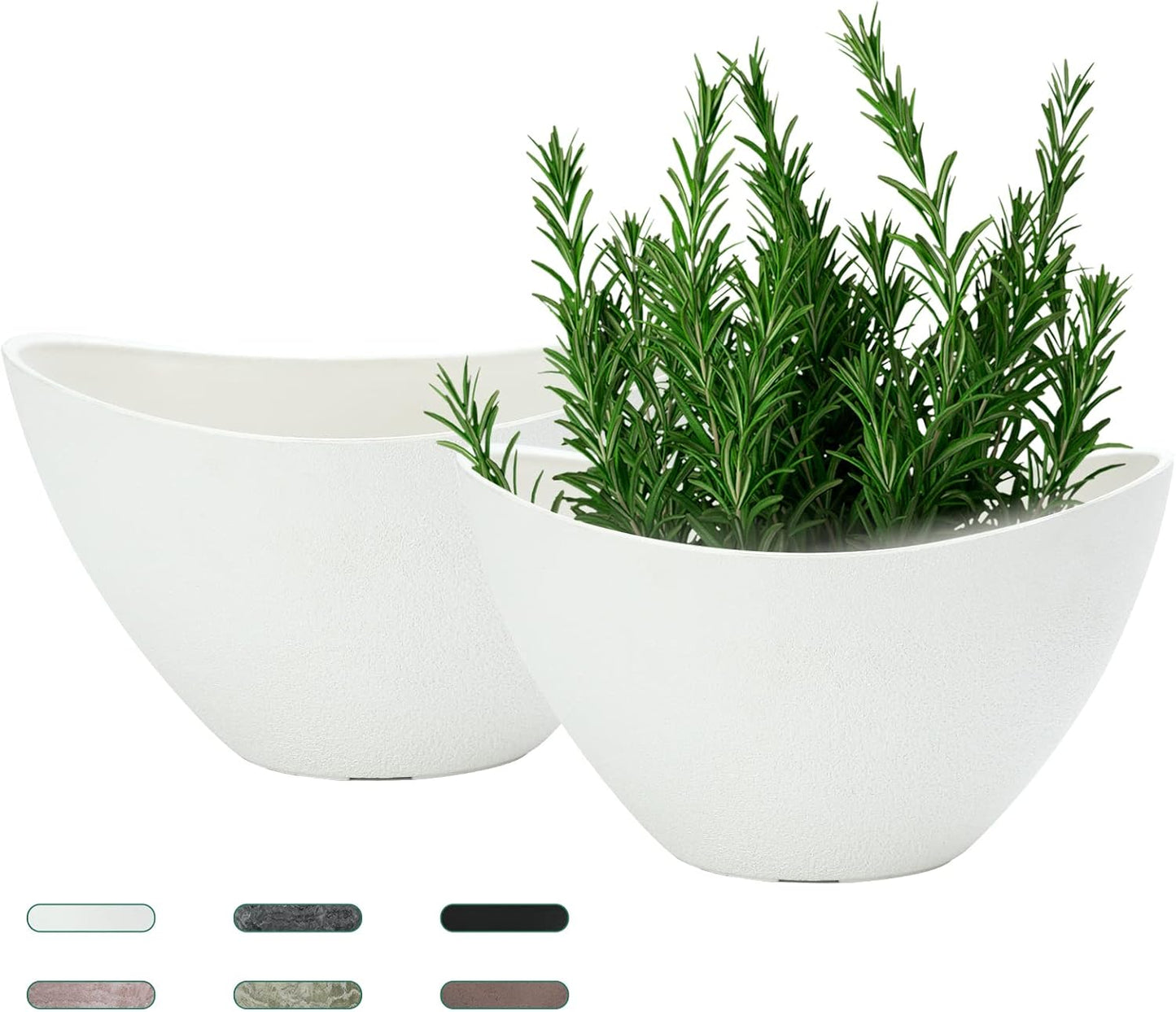 LaDoVita Plant Pots with Drainage Holes, 12 Inch Large Planters for Indoor Plants, Plastic Flower Pots Outdoor, 2 Pack, Marble Pattern Grey