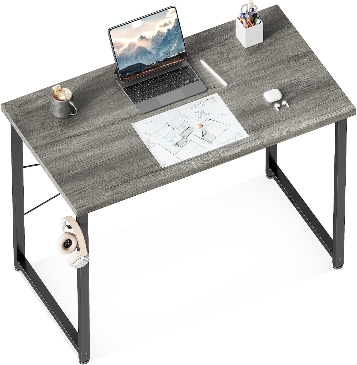 ODK 47.2 Inches Computer Desk for Home Office, Office Table for Small Spaces, Writing Desk with Headphone Hooks, Black