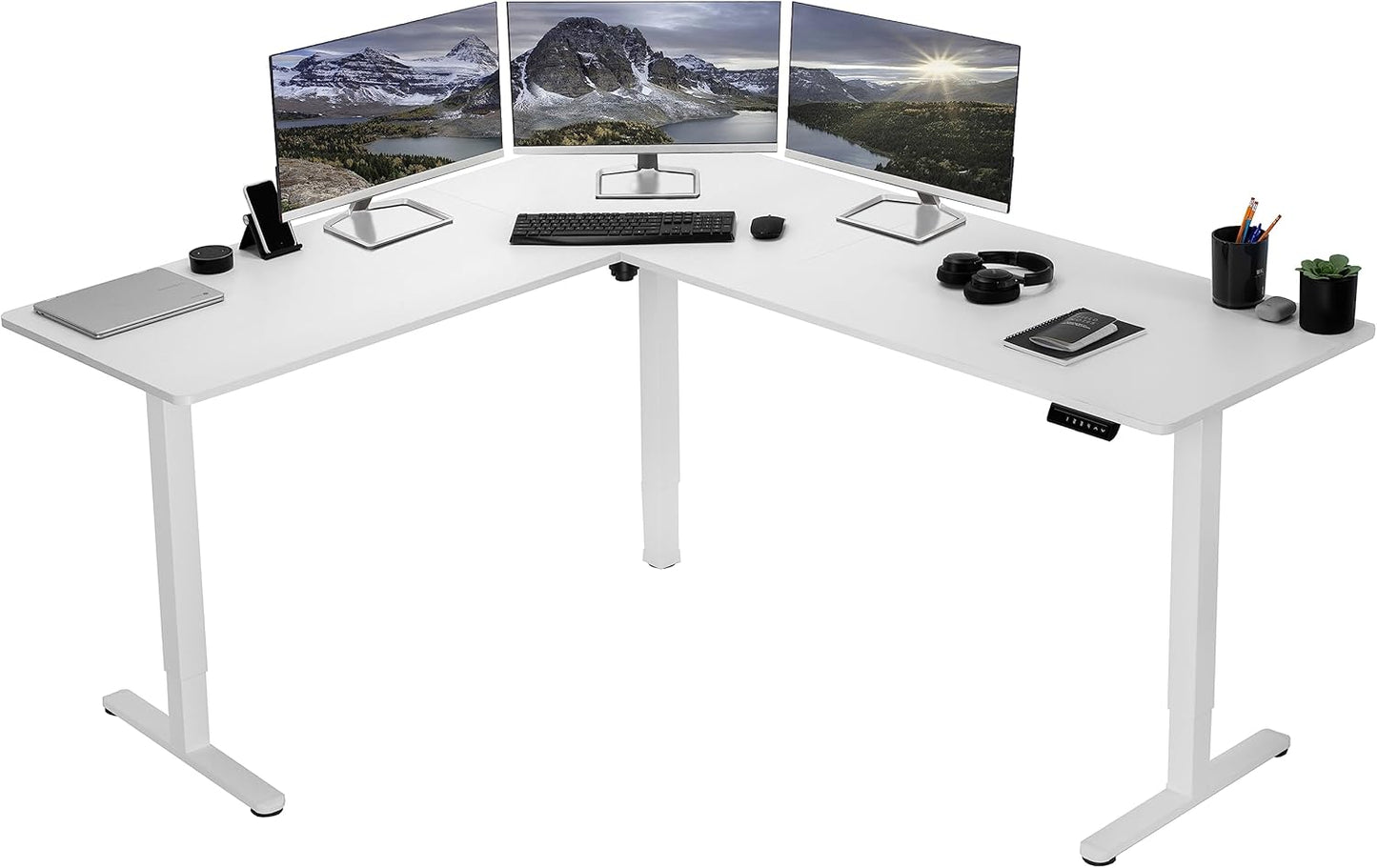 VIVO Electric Corner L-Shaped 63 x 55 in Standing Desk, Memory Height Adjustment, Black Top Black Frame, DESK-E3CTB