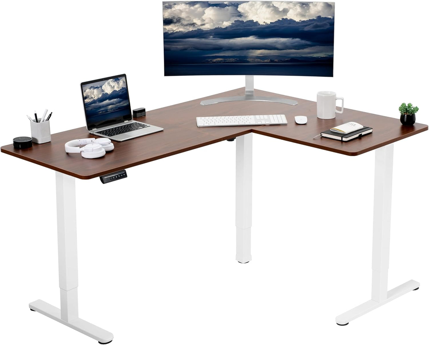 VIVO Electric Corner L-Shaped 63 x 55 in Standing Desk, Memory Height Adjustment, Black Top Black Frame, DESK-E3CTB