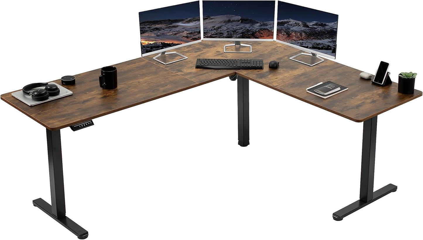 VIVO Electric Corner L-Shaped 63 x 55 in Standing Desk, Memory Height Adjustment, Black Top Black Frame, DESK-E3CTB