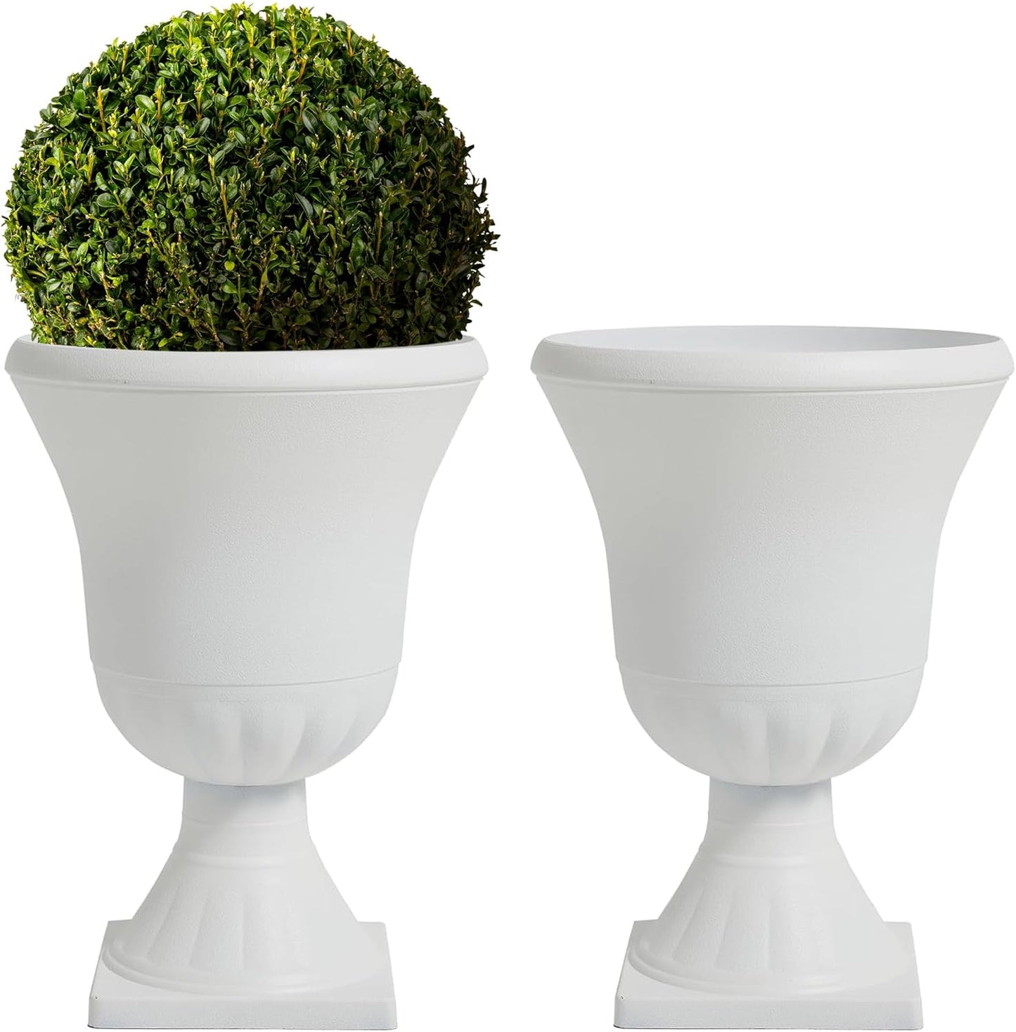 Worth Garden Plastic Urn Planters for Outdoor Plants, Tree 22'' Tall 2 Pack Round Classic Resin Flower Pots Indoor Beige Traditional Front Porch 15 in Dia. Large Imitation Stone Decorative Patio Deck