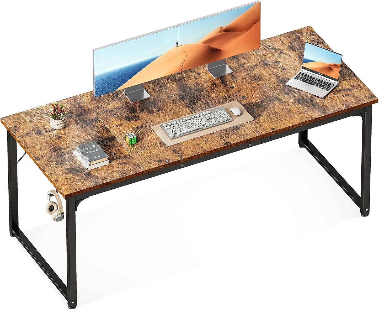 ODK 47.2 Inches Computer Desk for Home Office, Office Table for Small Spaces, Writing Desk with Headphone Hooks, Black