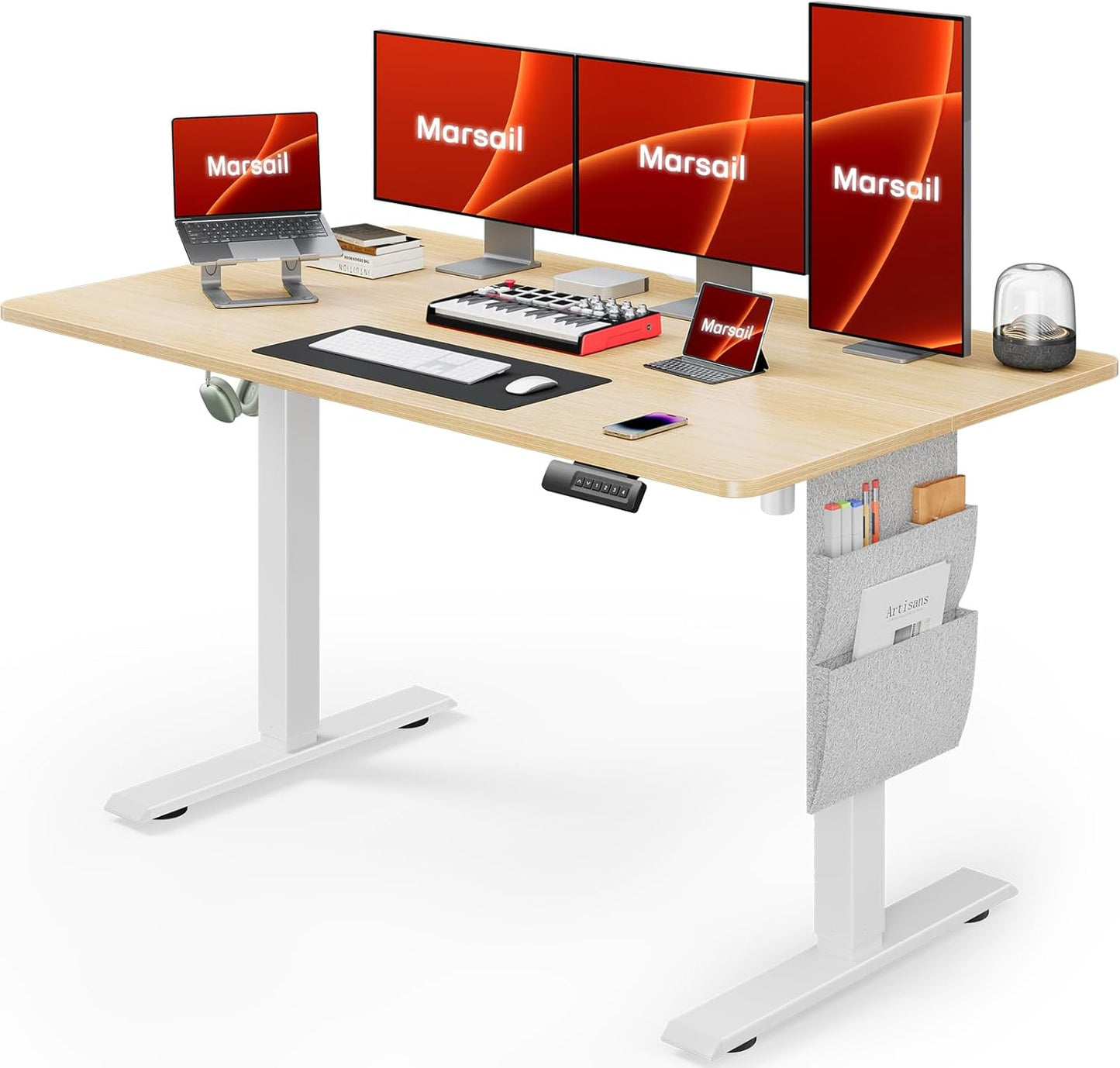 Marsail Standing Desk Adjustable Height Stand up Home Office Desk, 48x24 Inch Electric Standing Computer Desk, with 4 Memory Presets, Headphone Hook, Cable Organizer, Black