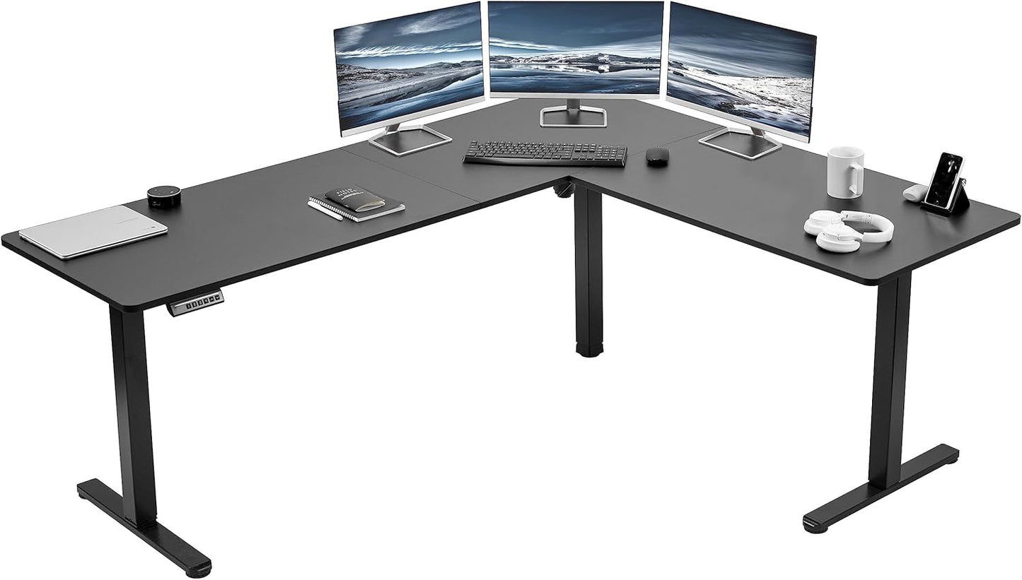 VIVO Electric Corner L-Shaped 63 x 55 in Standing Desk, Memory Height Adjustment, Black Top Black Frame, DESK-E3CTB