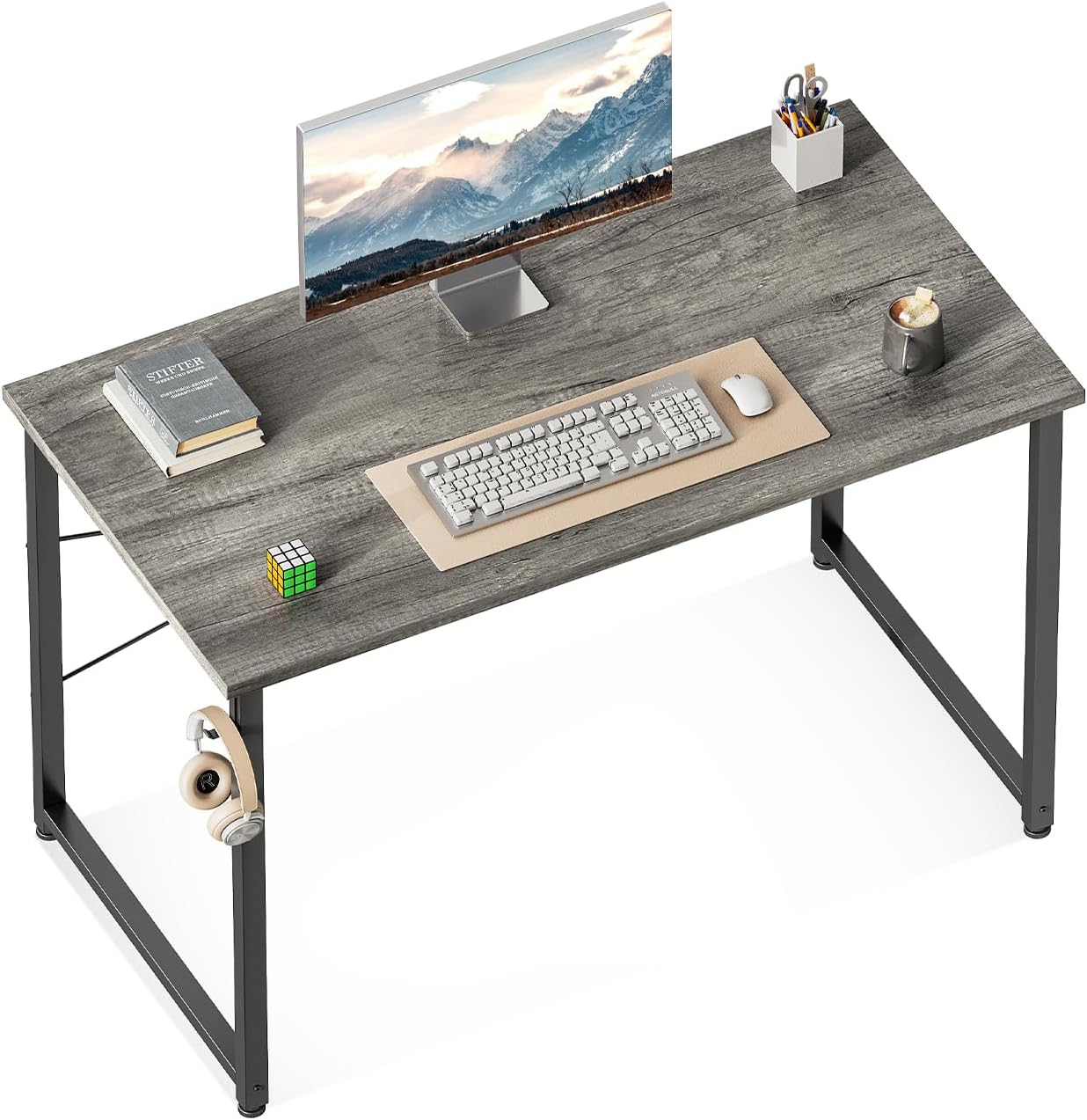 ODK 47.2 Inches Computer Desk for Home Office, Office Table for Small Spaces, Writing Desk with Headphone Hooks, Black